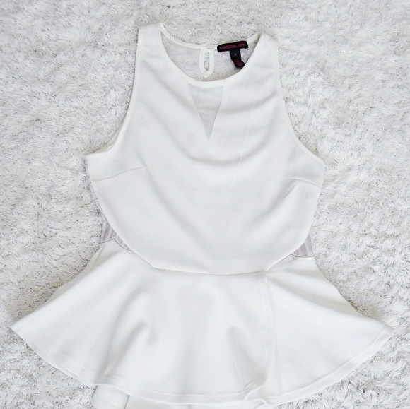 Material Girl Tops - White Peplum Sleeveless Blouse